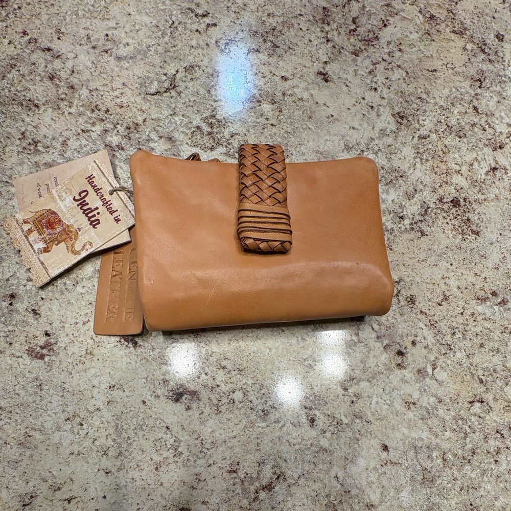 Elegant Tan Leather wallet Snap closure